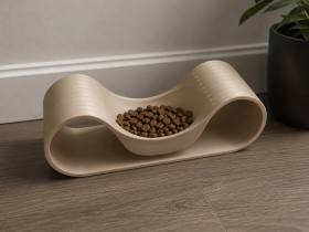 3D Baskı Dalgalı Formlu Mama Kabı Kedi ve Köpek Yemek Kabı Modern Eğimli Mama Kabı - Bej