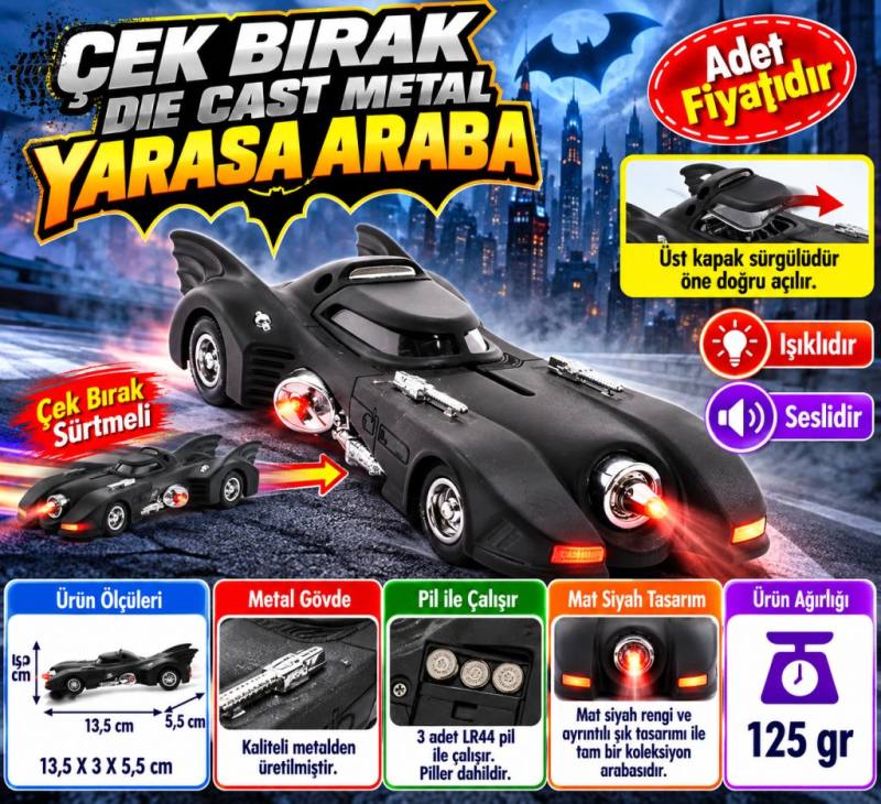 Çek Bırak Die Cast Metal Yarasa Araba (adet fiyatıdır)