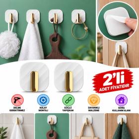 2li Yapışkanlı Retro Askılık Dolap Kapak Kulpu Beyaz