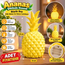 Ananas Şeklinde Desenli Büyük Boy Pilli Masa ve Gece Lambası (adet fiyatıdır)