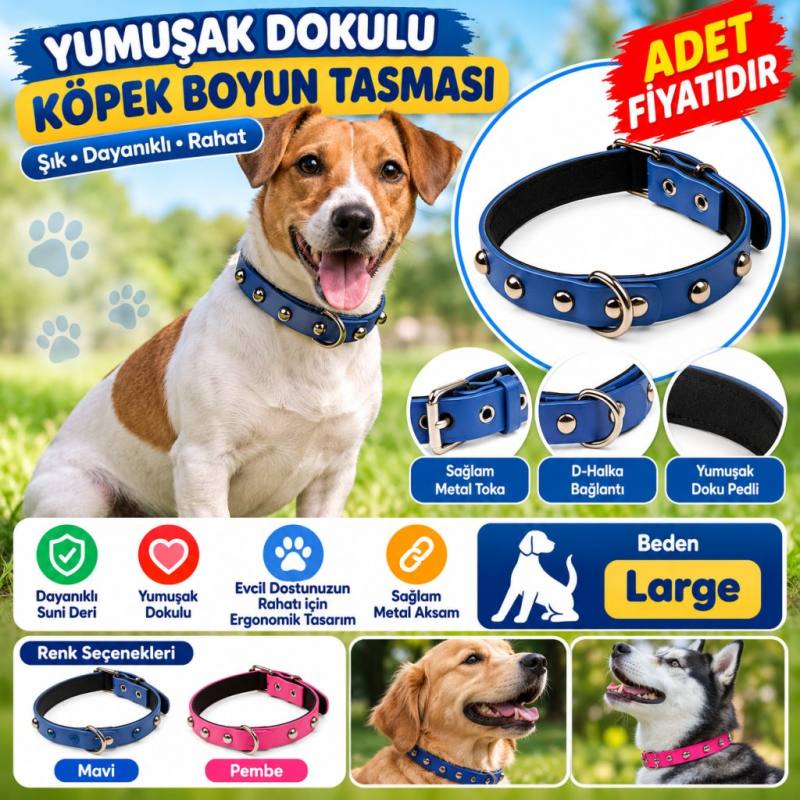Yumuşak Dokulu Deri Köpek Gezdirme Boyun Tasması (Large) (adet fiyatıdır)