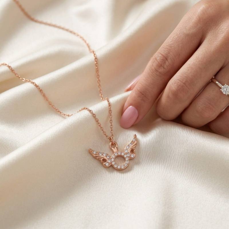 Tektaş Melek Kanadı Rose Renk Kolye, Özel Kutulu Seri