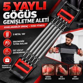 Göğüs Genişletme ve Kuvvet Egzersiz Aleti – 5 Yaylı 5 Kademeli Ayarlanabilir Fitness ve Kuvvet Antrenmanı Ekipmanı