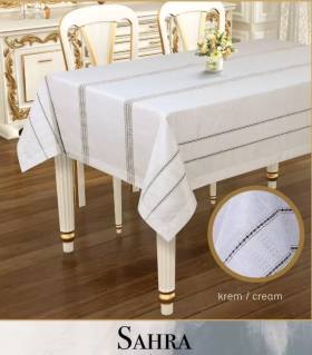 Polyester Ajurlu Keten Masa Örtüsü Tablecloth 160x220 cm Dantelli Yemek Masası Örtüsü Sahra Model Krem