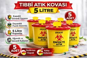 Tıbbi Atık Kovası 5 Litre 5 Adet Kapaklı Tıbbi Atık Kutusu Enfekte Atık Kovası