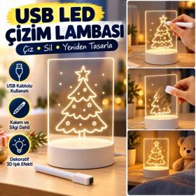 USB Kablolu Işıklı Kendiliğinden Beyaz Kalemli-Silgili Kreatif 3D Görselleştirme LED Lambası