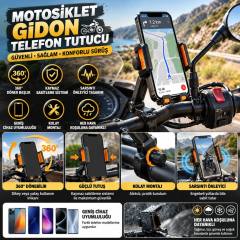 Motosiklet Gidon Telefon Tutucu–360° Döner, Kaymaz Sabitleme Sistemli, Sarsıntı Önleyici Telefon Tutucu Aparat