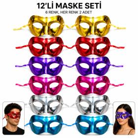12'li Metalik Venedik Toptan Parti Maskesi Seti ? 6 Renk Karışık