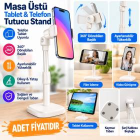 Masa Üstü Tablet ve Telefon Tutucu Plastik Aparat Beyaz Telefon Standı (adet fiyatıdır)