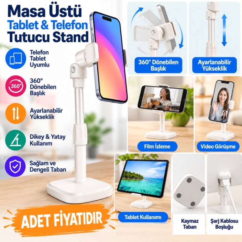 Masa Üstü Tablet ve Telefon Tutucu Plastik Aparat Beyaz Telefon Standı (adet fiyatıdır)
