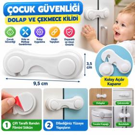 Bebek Çocuk Güvenliği Çekmece ve Dolap İçin Kendiliğinde Yapışkanlı Vidasız Kapak Kilidi