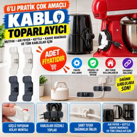 6'lı Pratik Kablo Toparlayıcı Yapışkanlı Klips Mutfak Air Fryer Kettle Kahve Tost Makinası