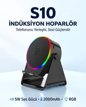 S10 5W Bluetooth + Temasıyla Ses Yükselten İndüksiyon Hoparlör 2000 Mah RGB Işıklı Standlı 5in Speaker