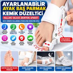 Ayarlanabilir Ayak Baş Parmak Kemik Düzeltici – Halluks Valgus (Bunyon) Aparatı, Gece Gündüz Kullanıma Uygun Ayak Düzeltme Ateli