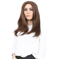 Kahkülsüz Fiber Sentetik Orta Boy Düz Peruk - Kahve Karamel