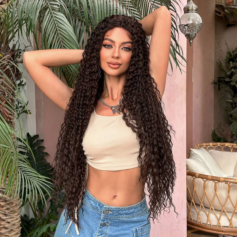 Afro Dalga Fiber Sentetik Tül Peruk - Kahverengi