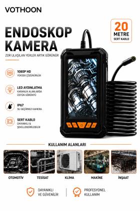 20 Metre Tek Kameralı Endoskop Kamera 1080P HD LED Aydınlatmalı Sert Kablolu Yeni
