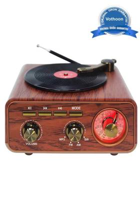 Nostaljik Tasarım Plak Çalar Görünümlü Radyolu Bluetooth Hoparlör Retro Müzik Plak