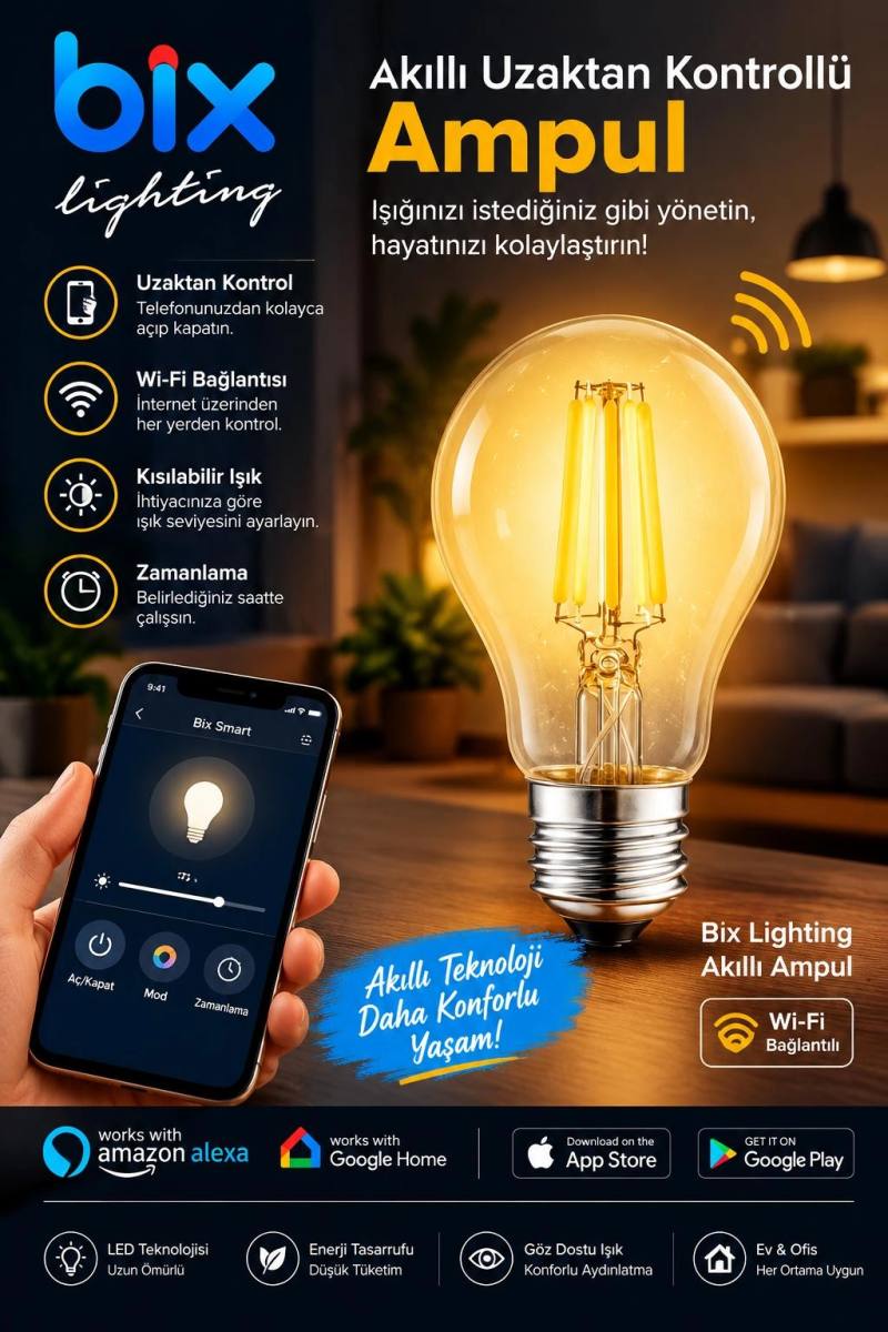6W Daylight A+ Akıllı Ampul WiFi Uzaktan Kontrol Dim Edilebilir Alexa Google Uyumlu E27 Sarı