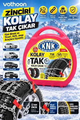 Kolay Tak Çıkar Kar Zinciri 12 mm – Binek, Hafif Ticari, SUV ve Jeep Araçlara Uyumlu Pratik Montaj