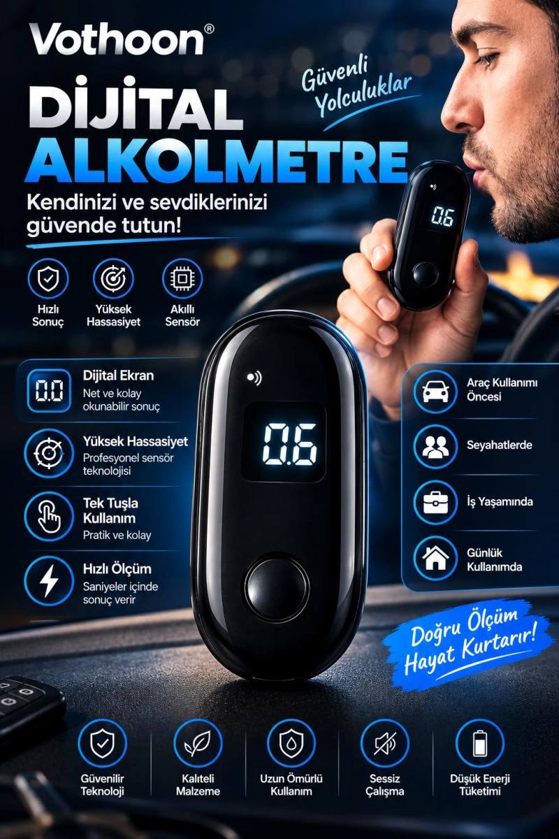 A8 Dijital Alkolmetre Type-C Şarjlı Taşınabilir Nefes Ölçüm Cihazı sesli bilgilendirme