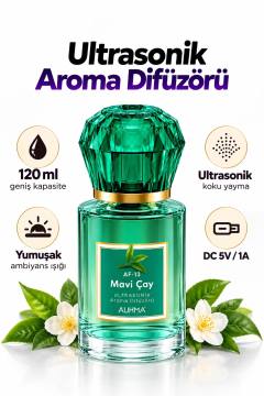 Ultrasonik Aroma Difüzörü 120 ML Mavi Çay Kokulu LED Işıklı Araç ve Oda Kokusu