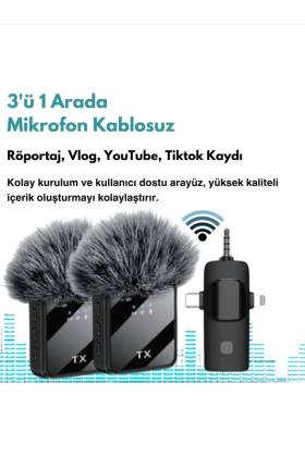 F11 Yüksek Kalite Profesyonel 3 In 1 Kablosuz Taşınabilir Yaka Mikrofonu Tüylü