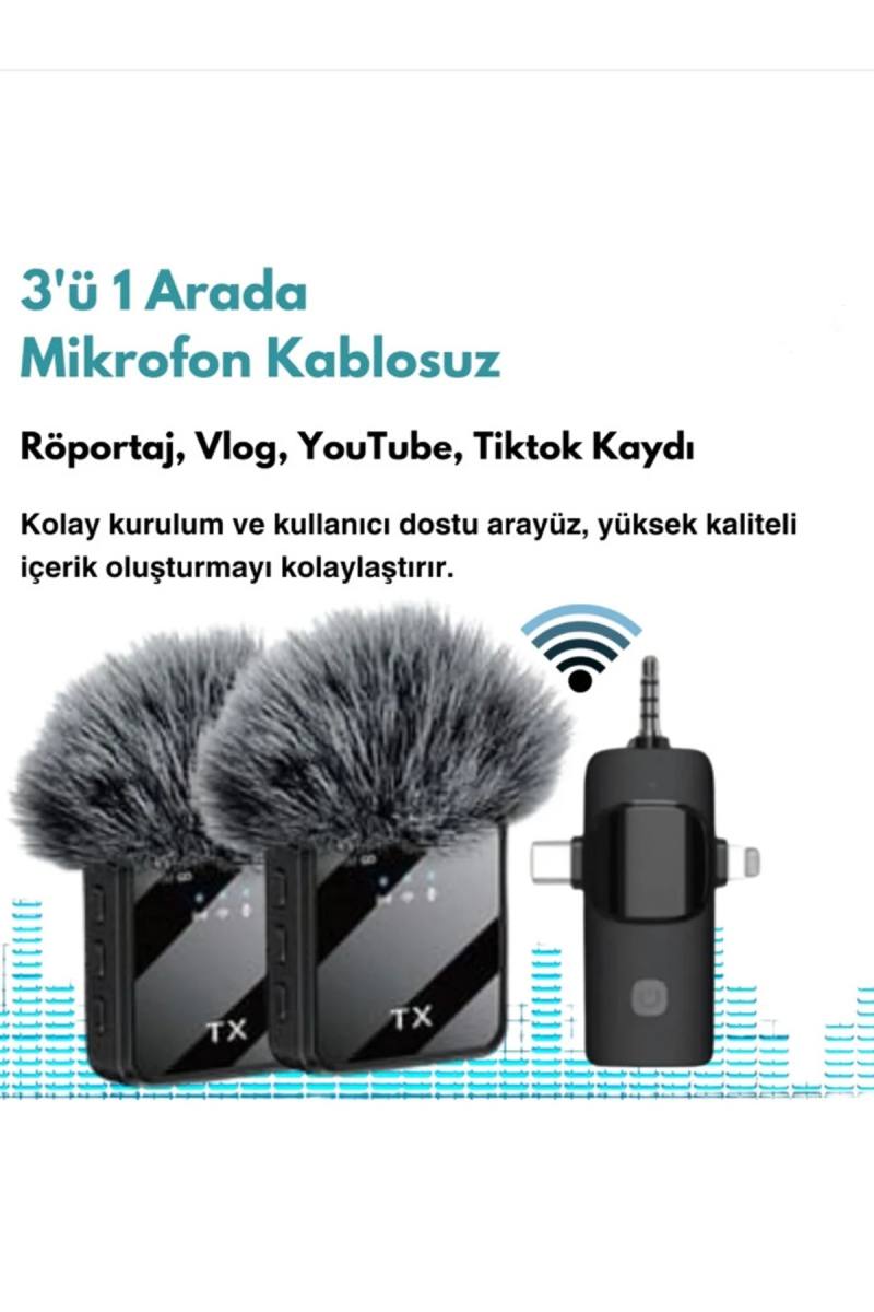 F11 Yüksek Kalite Profesyonel 3 In 1 Kablosuz Taşınabilir Yaka Mikrofonu Tüylü