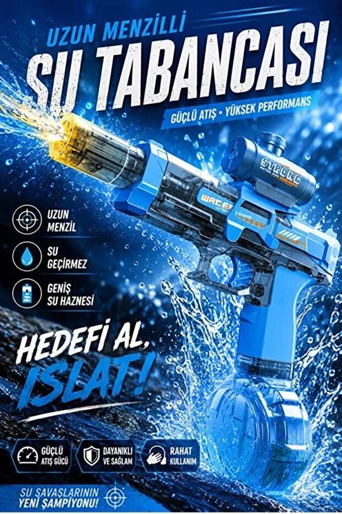 Sarjlı Otomatik Su Tabancası Led Işıklı Geniş Su Hazneli Gerçekçi Geri Tepme Efektli Uzak Menzilli