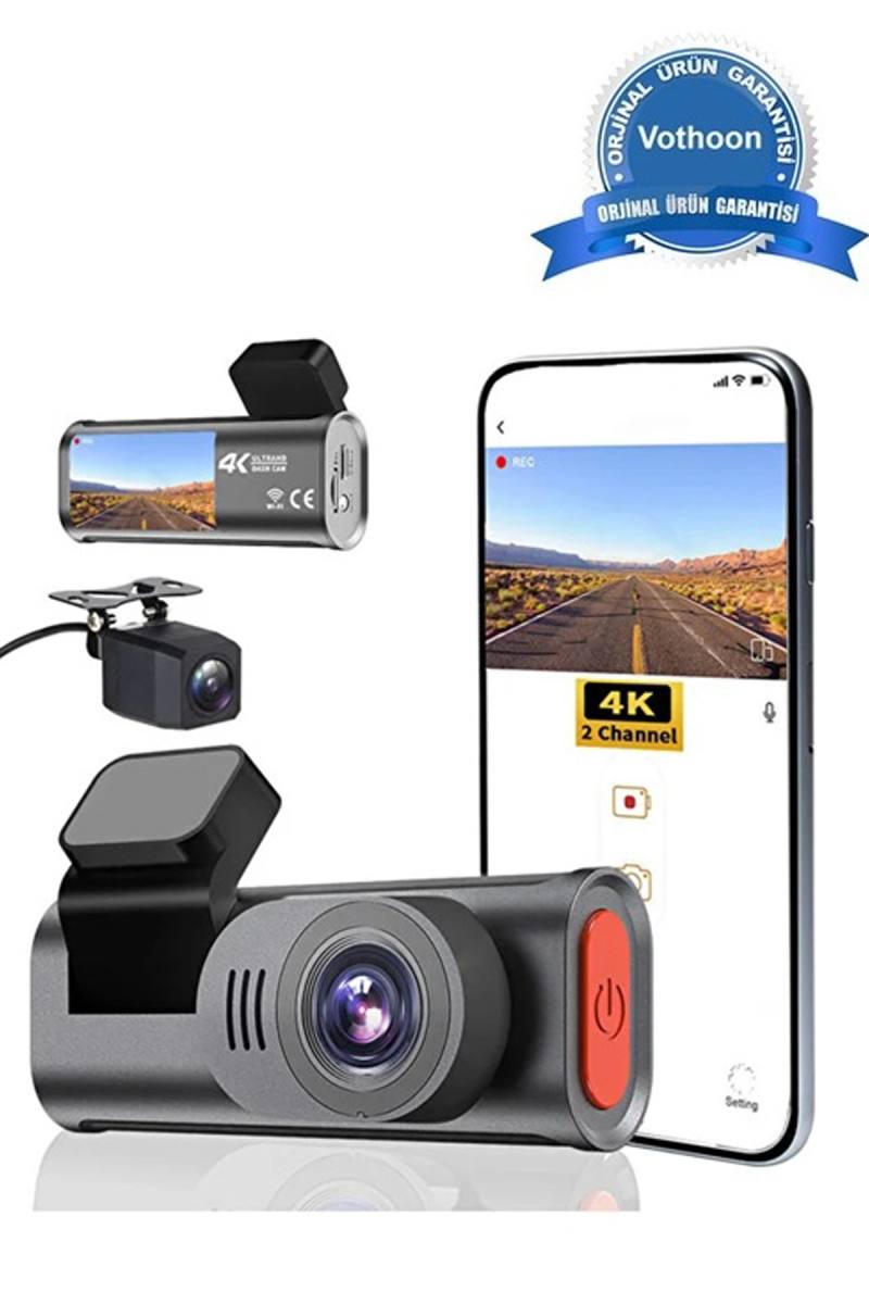 4K WiFi Çift Kameralı Araç Kamerası Gece Görüşlü G-Sensörlü Dash Cam 170 Derece
