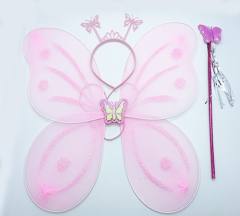 Toz Pembe Renk Kelebek Kanadı Tacı ve Sopası 50x37 cm