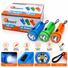 12 Adet Led El Feneri 2XAA Pilli Renkli Plastik K-0070