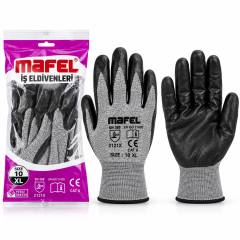 12 Adet Zebra Gri Siyah No 10 Xl Nitril İşçi Eldiven Poşetli Ambalaj Kesilme Direnç