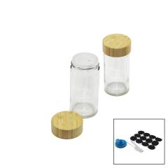 12 Pcs Takım Yuvarlak Cam Baharatlık - Tuzluk Bambu Kapaklı