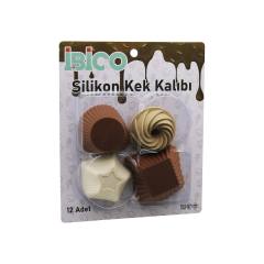 12PCS Renkli Silikon Muffin - Kek Kalıp Mix Şekil= 3-DİKDÖRTGEN - 3-YUVARLAK - 3-RÜZGAR Gülü - 3-YILDIZ