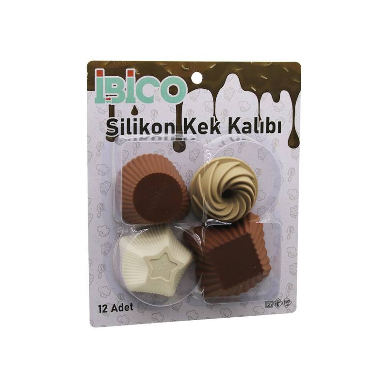 12PCS Renkli Silikon Muffin - Kek Kalıp Mix Şekil= 3-DİKDÖRTGEN - 3-YUVARLAK - 3-RÜZGAR Gülü - 3-YILDIZ