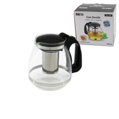 1500ML Cam Demlik Çelik Süzgeçli - Plastik Kulp - Kapak - Krom Çerçeve