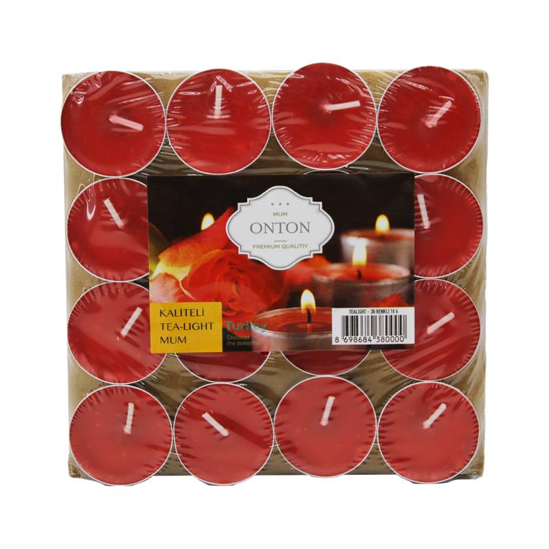 16 Parça Kırmızı Tea Light Yuvarlak Mum