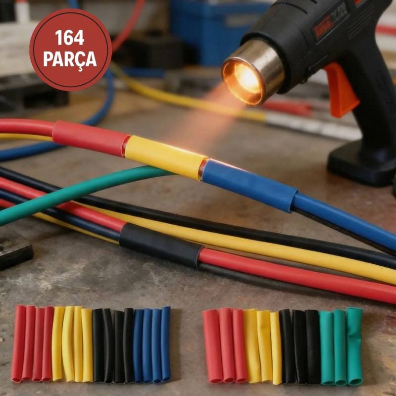164 Parça Isı ile Daralan Makaron Seti – Elektrik Kablo İzolasyon &amp; Koruma Kılıfı, Renkli Shrink Tube Set