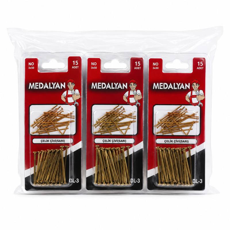 180 Adet 3X50 12X15PCS Sarı Tp Çelik Tel Çivi