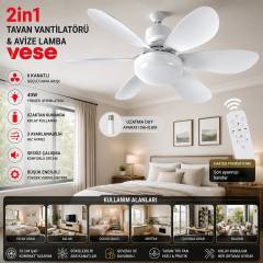 2İN1=TAVAN Vantilatör - Avize Lamba 40W Kumandalı 6KNAT VNT-005