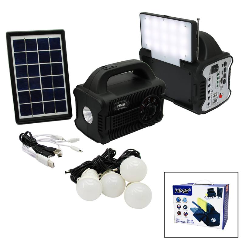 3IN1 - Solar 2İN1 Sabit+oynar Başlı El Feneri - Radyo - MP3 Bluetooth - Usb/ Tf Port - 4 Parça Ampul Kablolu - Powerbank