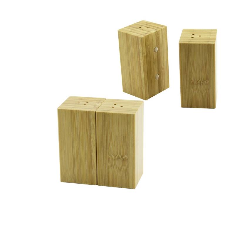 4.5X5CM--Y:9CM 2PCS Mıknatıslı İkiz Ahşap Bambu Baharatlık - Tuzluk