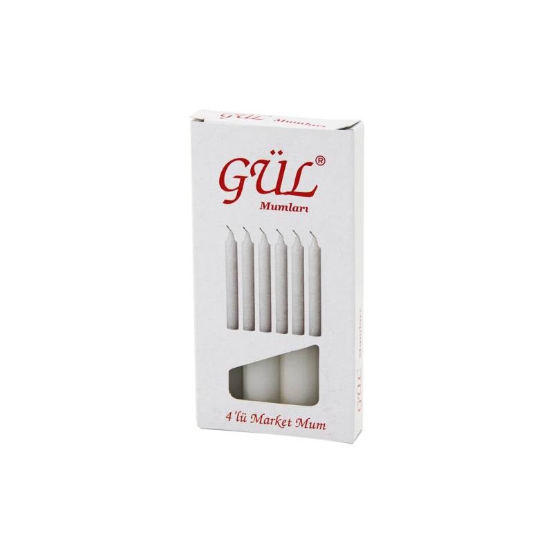 4PCS - İnce ÇAP=1.6CM - UZUNLUK=12CM Beyaz Klasik Market Mum