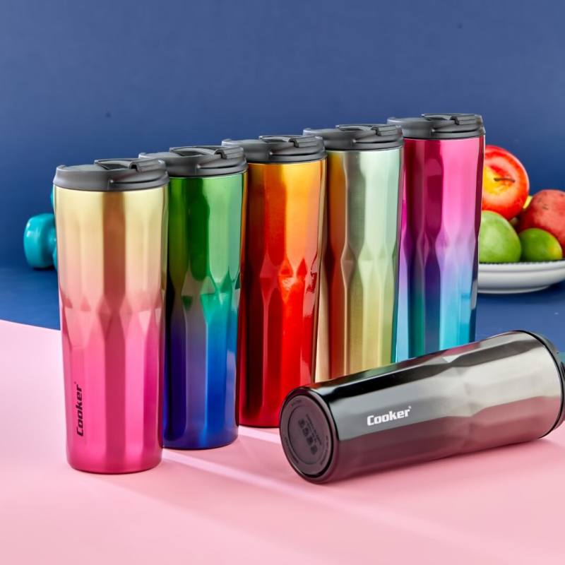 500ML Diamond Termos Bardak Renkli Paslanmaz Çelik - Kaydırmaz Tpr Taban - Sızdırmaz Kapak