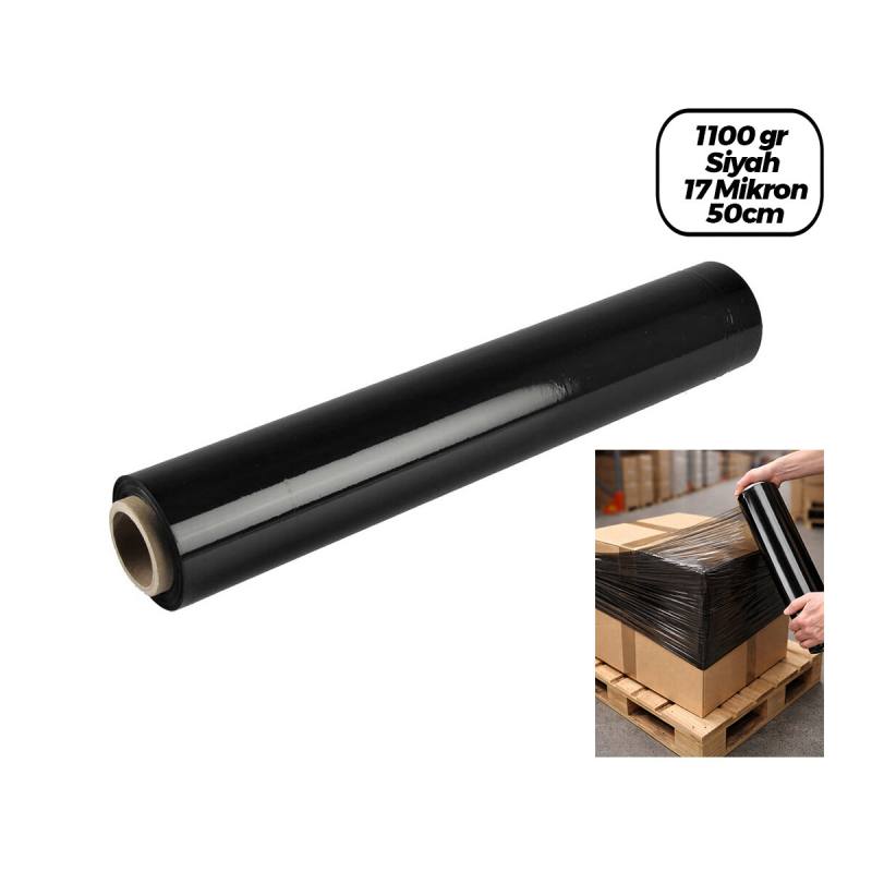 6 Adet BRÜT:1100GR = Net Streç :600GR Siyah Koli - Palet Streç Film 17 Mikron 50CM