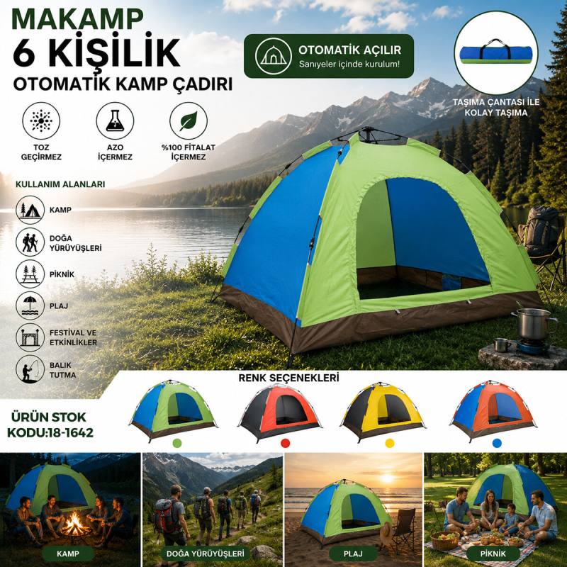 6 Kişilik Toz Geçirmez 220CMX250CMX165CM Otomatik Kamp Çadır Herhangi Bir Renk Gönderilir