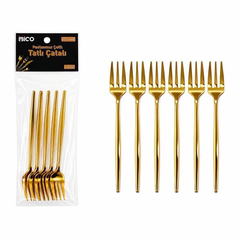60 Parça Gold Tatlı Çatal Seti 13CM - 1 Paket İçinde 6 Adet Vardır - 10 Paket Gönderilir