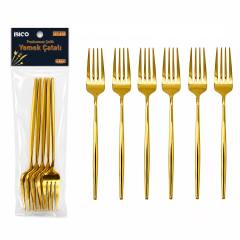 60 Parça Gold Yemek Çatal Seti 21CM - 1 Paket İçinde 6 Adet Vardır - 10 Paket Gönderilir