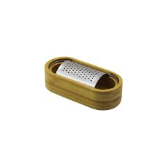 Ahşap Bambu Hazneli Yatay - Oval Metal Bombeli Meyve Rendesi 7 X 15.5CM